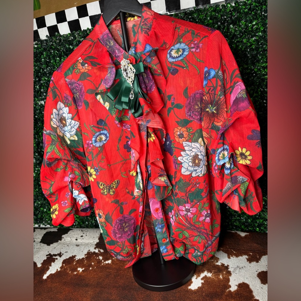 Floral Red Women's blouse